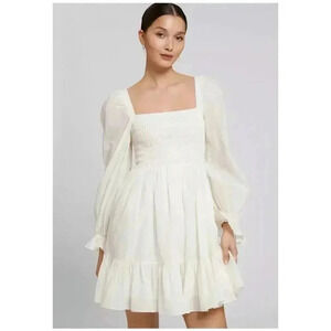 & Other Stories cottagecore gather detail volume mini dress ivory size 4